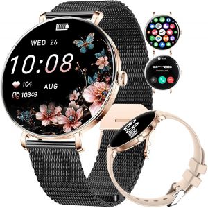 2025 Montre Connect&eacute;e Femme avec Appel,1,43'' AMOLED Smartwatch avec 2 Bracelets & Fonction F&eacute;minine,Etanche IP68 Montre pour Android iOS - Neuf