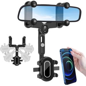 KALANKA-Support T&eacute;l&eacute;phone R&eacute;troviseur Voiture, Support Telephone Voiture Retroviseur, Auto Support T&eacute;l&eacute;phone Voiture Rotatif et R&eacute;tractable &agrave; 360&deg; pour Tous Les Smartphones - Neuf