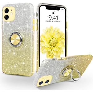 Souligo Coque Iphone 15 Avec Anneau Rotatif 360° Support De Voiture Magnétiqu, Paillettes Scintillantes Brillantes Etui Protection À Anti-Rayure Antichoc Housse Pour Iphone 15 6.1'', Argent - Neuf