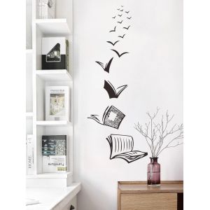 Stickers muraux LIVRE VOLANT noir (38x110 cm) I Autocollant mural chambre ado fille et garçon citations biblique lecture I Déco murale chambre adolescente bureau COOL - Neuf