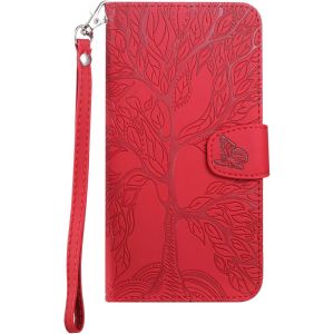 KAL-Coque Pour Redmi Note 11 Pro/Redmi Note 11 Pro+ 5G, Arbre De Vie Papillon Motif Housse Case En Cuir Synth&eacute;tique Cover &Agrave; Rabat, Portefeuille &Eacute;tui De Protection Avec Fentes Pour Cartes, Rouge - Neuf