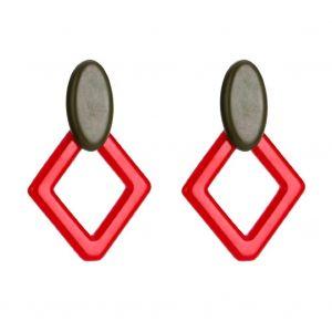 Femmes Bijoux Mode Acrylique Ovale Losange Forme Boucles D'oreilles Boucles D'oreilles (Rouge) - Neuf