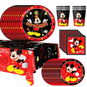 Décoration de Fête D&#39;anniversaire, Mickey Mouse Ensemble de Vaisselle de Fête Articles de Table pour Fêtes D&#39;anniversaire - Neuf