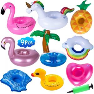 Kal-Porte-Boissons Gonflable, 9 Pièces Porte Gobelet Gonflable Avec Pompe À Air, Porte-Gobelet Flottant Pour Bain, Porte-Gobelet Gonflable Pour Fête De Piscine Familiale Pour Enfants - Neuf