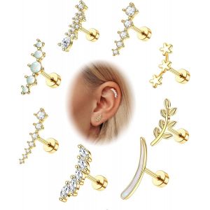 8pcs 16g Piercing Pour Femme Acier Chirurgical Boucle D'oreille Tragus Opale Cz Feuille Barre Oreille Piercing Conque Cartilage Tragus Piercing Bijoux Argent/Or.[X1488] - Neuf