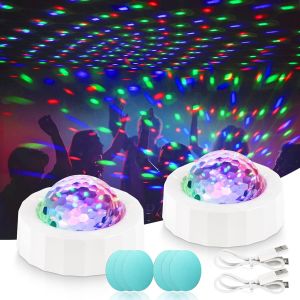 Portable Lumière Disco, 2Pcs Mini 3 Couleurs Boule Disco Usb Rechargeable, Portable Lumière De Scène À Commande Vocale Pour Fête Bar Club Décor Mariage - Neuf