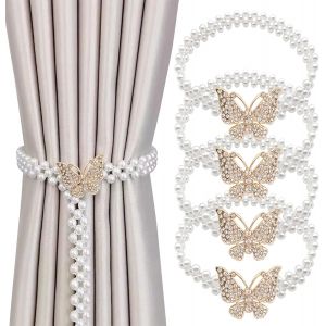 Embrasse Pour Rideaux,4 Pièces Embrasse Rideau Moderne Papillon Perle Rideau Boucle Embrase Rideaux Attache De Rideaux Embrase Rideaux Pour Décoration De Maison Bureau Salon - Neuf