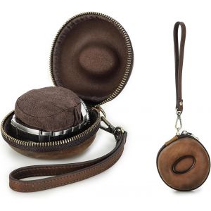 Kal-Étui De Voyage Pour Montre En Cuir Véritable Avec Sangle Amovible Pour 1 Montre, Organiseur De Montre Portable À Fermeture Éclair Pour Cadran Jusqu'à 54 Mm (Café) - Neuf