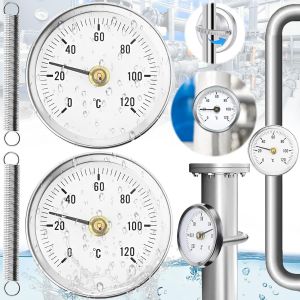 2 Pièces Thermomètre Pour Tuyau D'Eau Chaude, Thermomètre 0-120° Avec Ressort, Thermomètre De Tuyau Étanche, Thermomètre Portable Pour Tuyaux, Pour Contrôle Température Tuyaux (Avec 2 Ressorts - Neuf