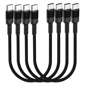 Lot de 4 câbles adaptateur USB C vers micro USB de type C tressé, OTG 480 Mbps, transfert de données USB C vers micro USB, compatible avec Galaxy S7 S6, J7, J3, MacBook Pro Air de 0,3 m - Neuf