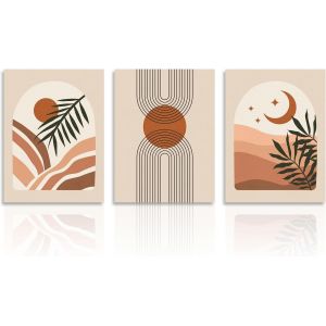 Eryi-Art Mural Abstrait Botanique Boho, Tableau Décoration Murale Géométrique Végétale, Affiches Murale Vert Sauge Et Orange Pour Chambre Salon Salle De Bain 30x40 Cm Sans Cadre, Lot De 3 - Neuf