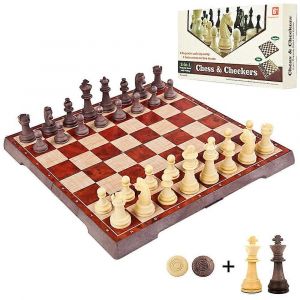 Jeu D'&eacute;checs Et De Dames Magn&eacute;tique 2 En 1 En Bois, Design Portable Et &Eacute;ducatif, Mat&eacute;riau Durable, Id&eacute;al Pour La Famille Et Les &Eacute;tats-Unis - Neuf