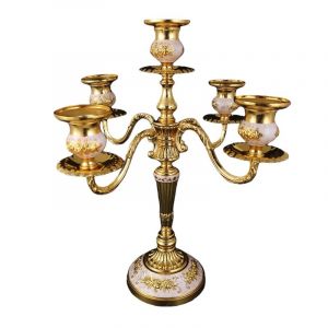 &Eacute;l&eacute;gant cand&eacute;labre europ&eacute;en &agrave; 5 bras - Bougeoir vintage en alliage de zinc pour d&eacute;cor romantique Blanc+Or - Neuf