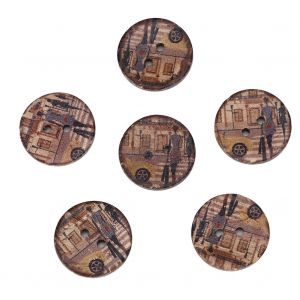 Lot De 100 Boutons Ronds Peints En Coquille De Noix De Coco, 2 Trous, 20 Mm, Couleur 7 - Neuf