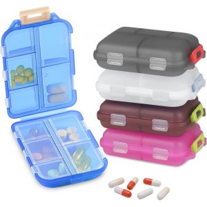 5 Pcs Pilulier Portable,Pilulier De Poche,Pilulier De Voyage Portable,Boîte À Pilules,Pill Box Portable À 10 Compartiments,Plastique Boîtes À Pilules Pour Voyages Et L'utilisation Quotidienne - Neuf