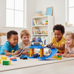 Garage de Police 40 pcs à Assembler – Avec 1 Voiture, Rampe, Accessoires et Autocollants, Jeu de Construction et Créatif - Neuf