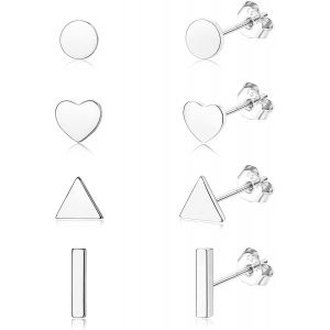 4 Paires De Boucles D'oreilles En Argent Sterling 925 Boucles D'oreilles Pour Hommes Ensemble Brillant D&eacute;licat Coeur De Perle B&acirc;ton Rond Rond Rond Zircone Cubique Boucles D'oreilles 3-6mm - Neuf