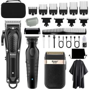 Tondeuse À Cheveux Professionnelle Pour Homme, Sans Fil, Complète Avec Lame En T, Kit Complet De Coupe De Cheveux Électrique Avec 9 Guides, Rechargeable Par Usb - Neuf