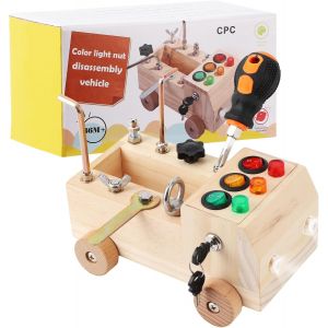 Planche &Agrave; Vis En Bois Pour Enfants 2 An - Aqsacokiya - Busy Board Montessori Avec Interrupteur Lumineux &Agrave; Led Et Outils De Tournevis - Neuf