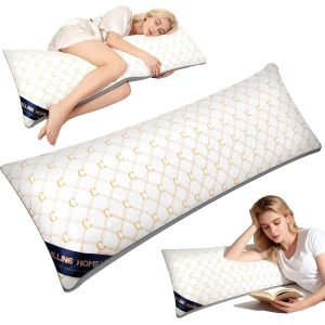 Ulteronixshop-Coussin de positionnement lat&eacute;ral avec housse - Coussin de grossesse brod&eacute; - Coussin d'allaitement - Pour les personnes dormant sur le c&ocirc;t&eacute; - Blanc et dor&eacute; - Neuf