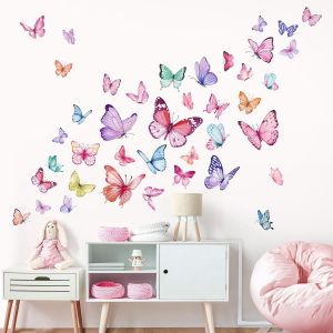ERYI-Stickers Muraux Papillon Fille Autocollants Muraux Mural Stickers Aquarelle Papillon Colorés Pour Chambre Fille Bébé Pépinière Chambre Enfants - Neuf