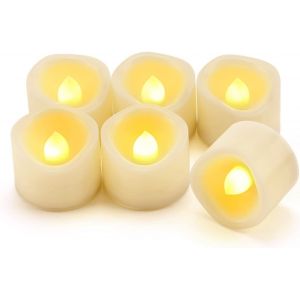 Eryi-Lot De 6 Bougies Chauffe-Plat Led Sans Flamme À Piles Avec Minuterie, Bougies Chauffe-Plat Électriques Vacillantes Réalistes Pour Baptême, Fête De Mariage, Centre De Table, Piles Incluses. - Neuf