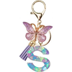 KAL-Porte-Clés Avec Initiales, Violet Papillon Porte-Clés Lettre, Initiale Letter Keychains Pour Sac À Dos, Cartable - Neuf