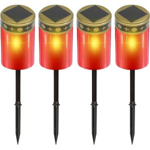 BHHBB-Bougie Funéraire à LED, 4 Pièces Lampe Avec Capteur de Luminosité, Pour Cimetière, Étanche IP55, Rouge, 7 x 12 cm - Neuf