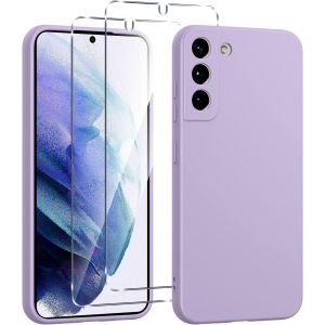 Store-Coque Silicone Pour Samsung Galaxy S21 5g Avec 2 Pièces Verre Trempé,Protection Complète Du Corps Au Toucher Soyeux,Housse Etui De Protection En Tpu Souple,Antichoc Anti-Rayures,Violet - Neuf