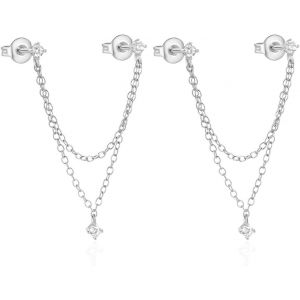 Kal-Boucles D'oreilles Pendantes Pour Femmes En Argent 925 Avec Chaîne Zircon Cubique Boucles D'oreilles Avec Chaîne Pendante Boucles D'oreilles Double Trou Hypoallergénique - Neuf