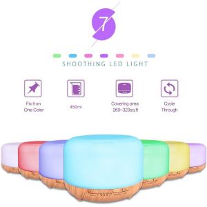 Difusor De Aceite Esencial De 450 Ml Con 6 * 10 Ml De Aceite Esencial Puro,Difusor Humidificador Para Difusores De Aromaterapia Con Modo De Niebla Ajustable Y Led De 7 Colores - Neuf
