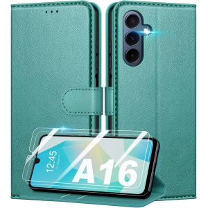 CMJAAGUR-Coque Pour Samsung Galaxy A16 4G/5G + 2 Pi&egrave;ces Verre Tremp&eacute;, [Rfid Blocage] &Eacute;tui De Protection Housse Premium En Cuir Pu, [Fentes Pour Cartes] Pochette De Portefeuille Etui &Agrave; Rabat - Ver[J671] - Neuf