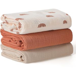 Ulteronixshop-Couverture D&iquest;Emmaillotage Pour B&eacute;b&eacute;, Grand Lange Bebe 100x100cm, Ultra Doux Et Absorbant Pour La Peau Mousseline Couverture Pour B&eacute;b&eacute; Fille Et Gar&ccedil;ons, Lot De 3, Arc-En-Ciel - Neuf