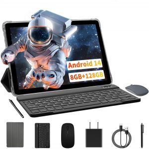 Checarzhn--No1-Tablette Android 10"" Avec Étui En Cuir, Clavier Et Souris, Stylet, 5 Ghz Wifi, 128 Go De Stockage, 8000 Mah, Appareil Photo 2.0 Mp+8.0 Mp, Gms Certifild Tablet Pc Octa-Core (Vert) - Neuf