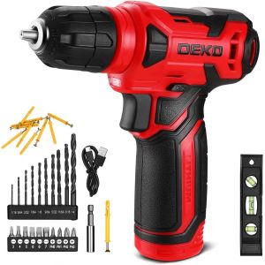 Perceuse Visseuse Sans Fil 42 Accessoires- Perceuse-visseuse 8V Rouge,avec 10MM Porte-Forets,LED Lumière,Câble de Charge Type C,pour le vissage,le perçage des surfaces en bois,bricolage - Neuf