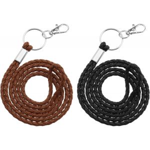 CHECARZHN--NO1-Lot De 2 Cordons Tour De Cou En Cuir Synthétique Tressé Avec Anneau Porte-Clés Et Fermoir Mousqueton Pivotant Pour Clés, Portefeuille, Carte D'Identité, Badge, Téléphone Portable - Neuf