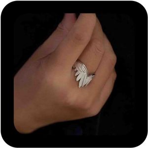 Kahfl-Anneau Ouvert Aile D'ange Réglable Anneau Aile De Plume Argent Gothique Ailes D'ange Anneaux De Déclaration Bijoux Pour Les Femmes - Neuf
