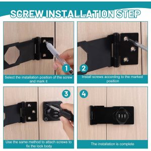 2 pi&egrave;ces Pi&egrave;ge de s&eacute;curit&eacute; verrouillable Serrures &agrave; moraillon de 4,5 pouces Serrure &agrave; combinaison avec vis Verrouillage du mot de passe pour porte, ext&eacute;rieur, garage, jardin, Noir - Neuf