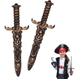DDA-2 Pièces Épée de Jouet en Plastique, Dague de Pirate Toy Sword, Faux Couteau Non Tranchant, Épée de Pirate pour Accessoires de Costume de Pirate, Accessoires de Fête de Pirate (Or Antique) - Neuf