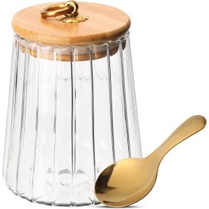 Bocal En Verre Avec Couvercle Hermétique Et Cuillère-Récipient Alimentaire De 650 Ml-Épices-Thé-Café-Sucre-Farine Et Plus-Parfait Pour Cuisine Ou Cellier - Neuf