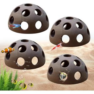 Meimie-Lot De 4 Cachettes En Céramique Pour Aquarium,Crevettes,Animaux Aquatiques,Grotte Pour Poisson-Chat,Accessoire De Crevettes(Marron,Hémisphérique) - Neuf