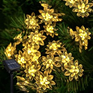 KAL-Guirlande Lumineuse Solaire Jardin, 7 Mètre 8 Modes 50 Led Lotus Étanche Solaire Guirlande Lumineuse Pour Mariage Extérieur Fête De Noël Décorations De Vacances - Neuf