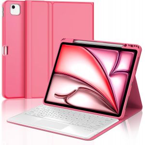 Clavier Avec Trackpad Pour Ipad Air 13 Pouces (M2/M3 2024/2025), Coque Avec Azerty Clavier Avec Pavé Tactile Pour Ipad Air 13 M2/M3, Détachable Sans Fil Clavier Avec Porte-Crayon, Rouge[Z1251] - Neuf