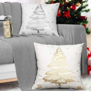 (45x45cm) - Gold+Silver Square Housse De Coussin [Lot De 2], Or Mod&egrave;le D'arbre De No&euml;l En Fibre De Polyester Taie D'oreiller F&ecirc;te De No&euml;l D&eacute;coratif Housse De Coussin Pour Salon Canap&eacute; &Agrave; La Maison De - Neuf