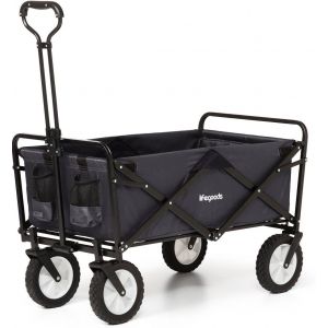 NouvelHorizonstore-Chariot Pliable Enfant - Chariot De Transport - De Jardin - De Plage - Roulettes Pivotantes - 2 Stands - Capacit&eacute; De Charge 70KG - Noir - Neuf
