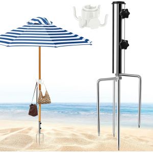Ulteronixshop-Amovible Pied De Parasol, Support De Parasol De Plage,Avec 4 Ancrage Au Sol, R&eacute;glable Piquet Parasols Plage, Fixation Parasols Sable, Support De Parasol Pour Jardin, P&ecirc;che, Camping, Sable - Neuf