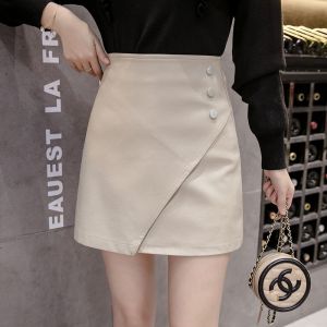 Jupe En Cuir D'automne Jupe Mi-Longue Jupe Trapèze Femme Taille Haute Pu Petite Jupe En Cuir Jupe Trapèze Jupe Hanche Jupe Courte Super Chaude - Neuf