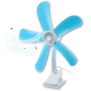 KALANKA-® - Petit ventilateur électrique avec pince et double articulation, équipé de 5 pales pour table, bureau, maison, lit, bureau - Neuf