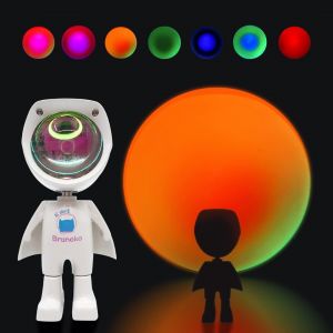Lampe Projecteur Coucher De Sunset En Forme D'astronaute 7 Couleurs - Lampe Sunset &Agrave; Commande Tactile - Veilleuse Projecteur Enfant R&eacute;glable &Agrave; 360&deg; - Veilleuse Enfant En 7 Multi Couleurs - Neuf