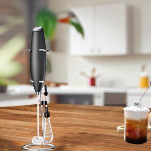 LETNERNY-Mousseur À Lait Électrique À Piles - Mousseur Lait Avec Support En Acier Inoxydable, 15-20S, Puissant 19 000 Tr/Min, Café Pour Latte, Cappuccino, Chocolat Chaud, Noir - Neuf